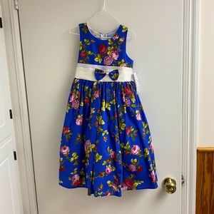 New blue floral print sleeveless dress girls 6